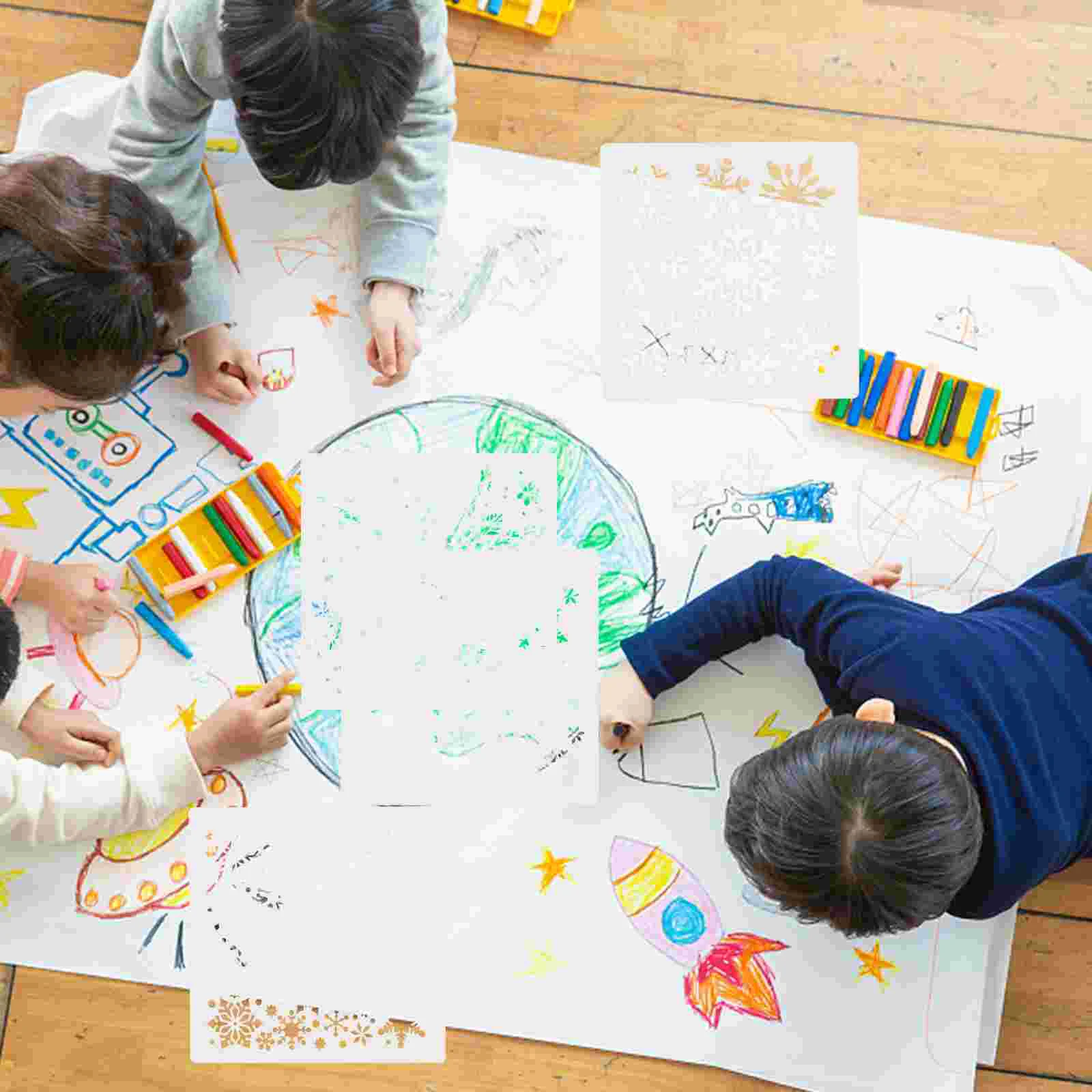 4 buah templat lukisan stensil untuk kerajinan kreatif multifungsi templat grafiti alat gambar plastik kepingan salju anak DIY