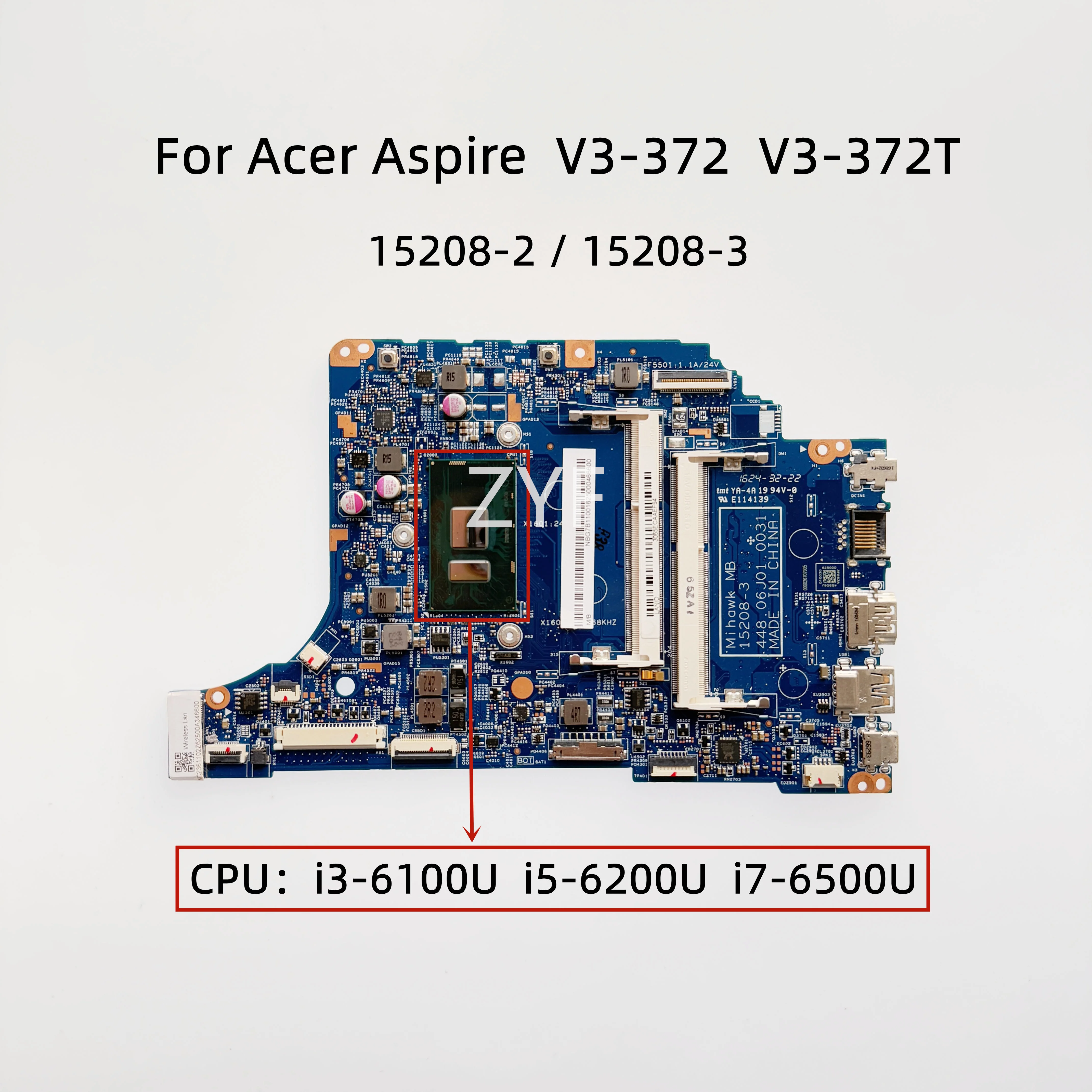 Pour Acer Aspire V3-372 V3-372T carte mère d'ordinateur portable 15208-2 15208-3 avec i3-6100U i5-6200U i7-6500U CPU DDR3L NBG7C11004 100% travail