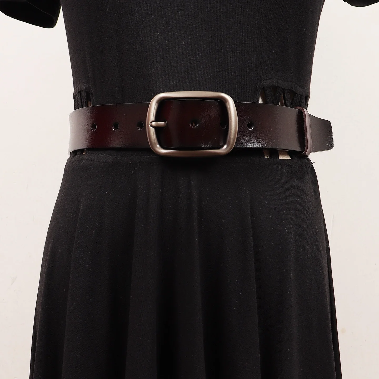 

Cowhide Versatile Needle Buckle Jeans Pants Black Men's Genuine Leather Belt Women's Decorative Retro Skirt Belts