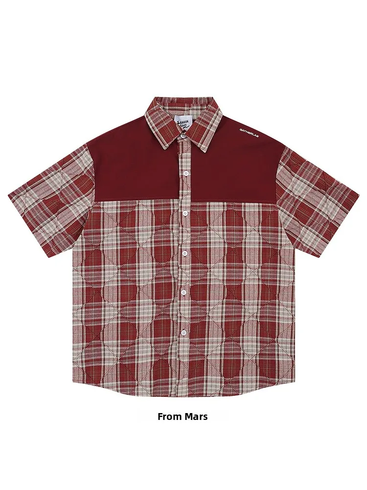 

Свободная рубашка с коротким рукавом в винтажном американском стиле с клетчатым узором, унисекс, летняя, повседневная, на пуговицах