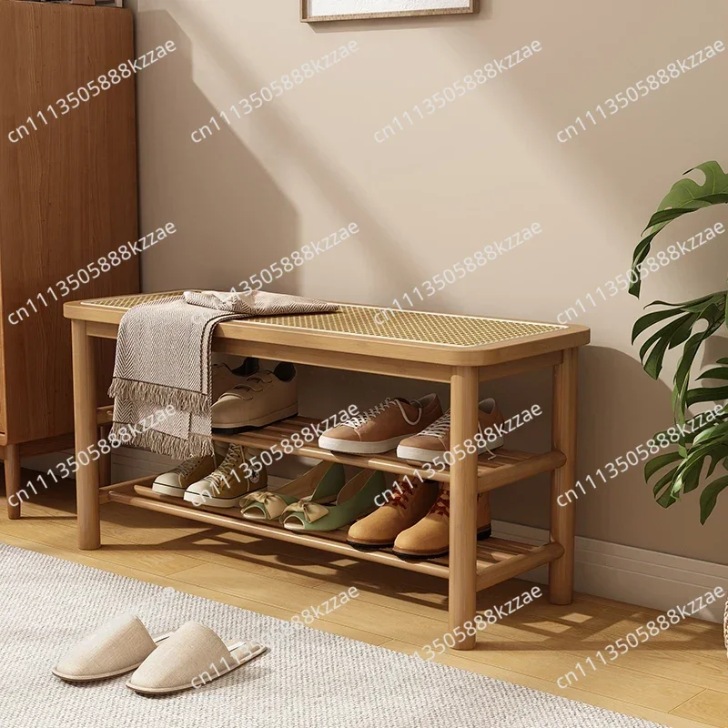 Household Simple Entrance Shoe Changing Stool Rattan Shoe Rack Can Be Use for Sitting and Resting Shoes Storage Nordic Furniture