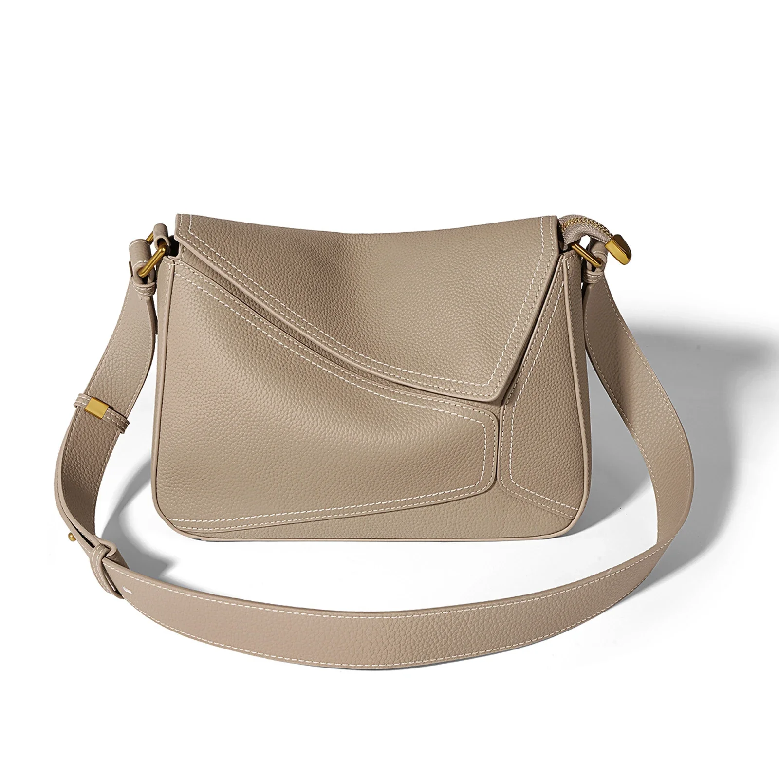 

Genuine Leather Women's Bag Geometric Flap Messenger Bag Popular Female Underarm Shoulder Bag Ladies