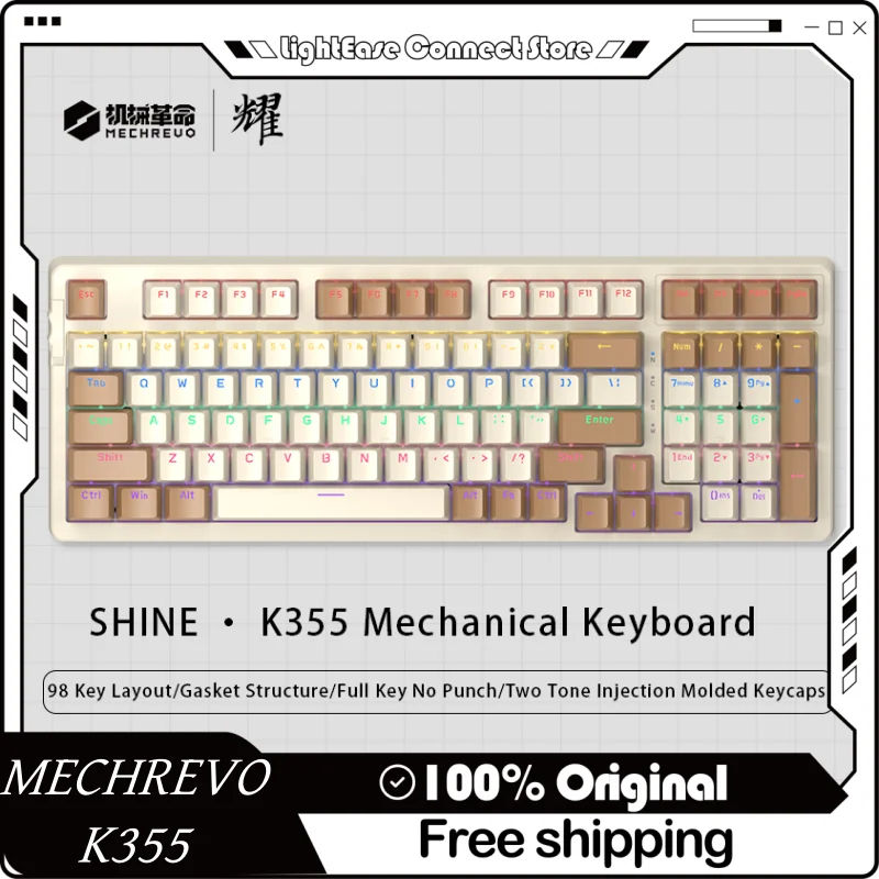 Mechrevo K355 Wired Mechanical Keyboard Game Office Keyboard 98 Key Mixed Color Backlight Keyboard Brown Keycap Cyan Switch