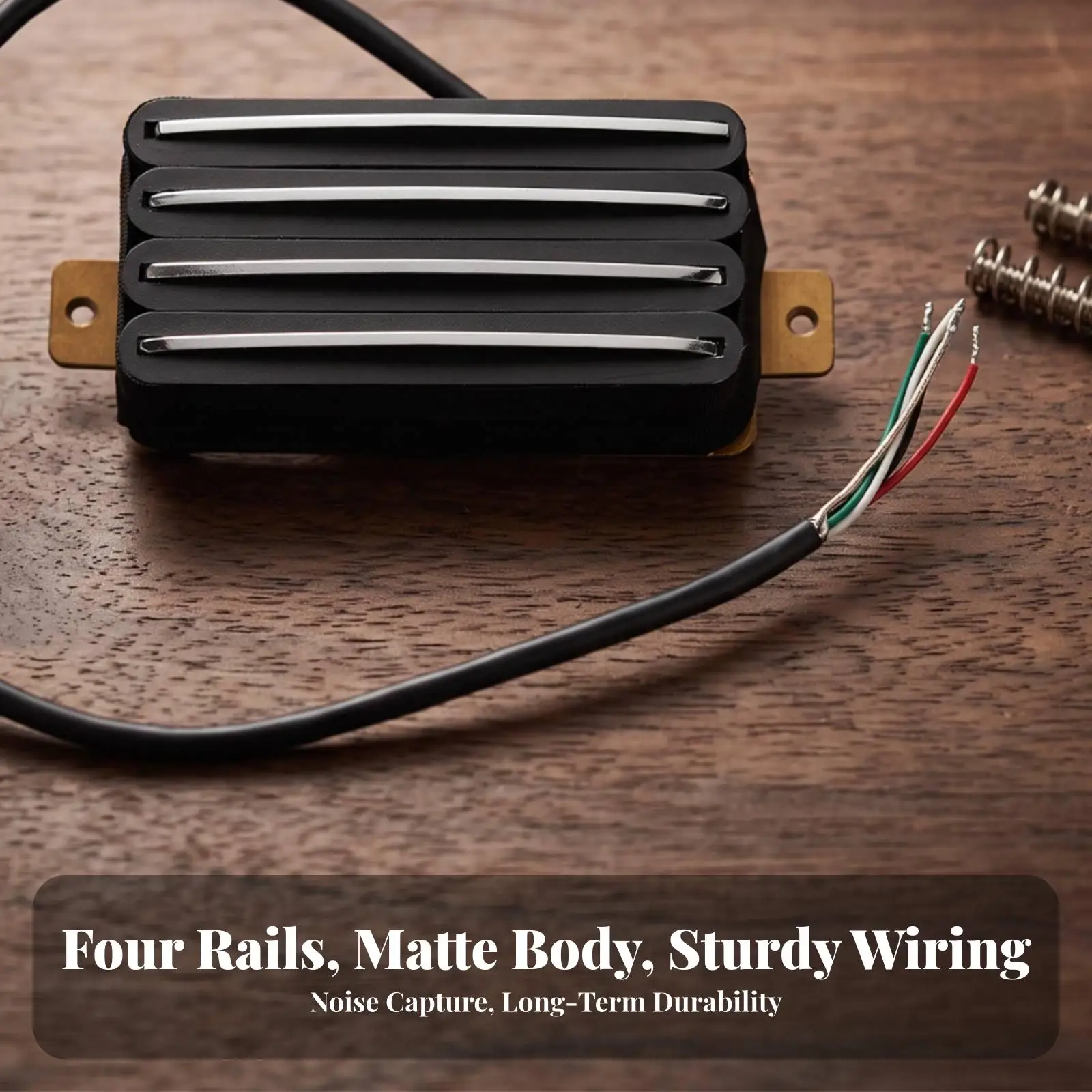 Compact Humbucker Pickup for Acoustic Electric Guitar with 4 Conductor Wiring and Mounting Screws Black