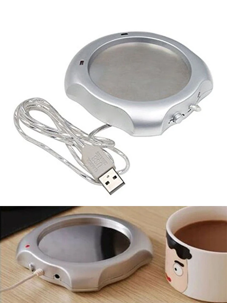 Stylish Silver USB Heating Plate for Coffee Tea and More Enjoy Your Favorite Beverages at the Perfect Temperature