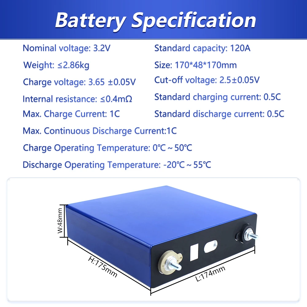 HG 3.2V 120AH LiFePO4 Battery Cells for Solar Energy Storage 3.65V Rechargeable batteries Pack 12V 24V 48V LFP Pack ESS RV