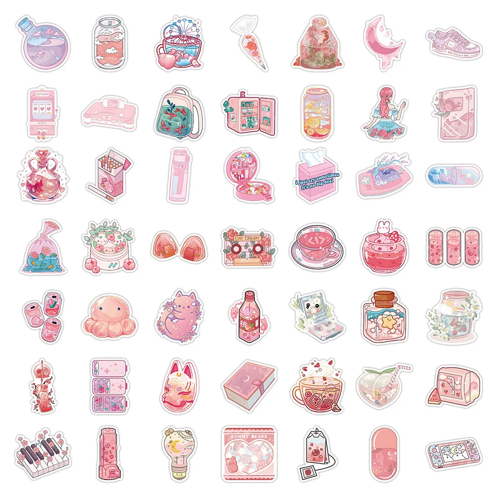 10/30/50PCS Korean INS Style Pink Cartoon Stickers Cute Decals Luggage Skateboard Cute DIY Cool Graffiti Girl Gradient Sticker