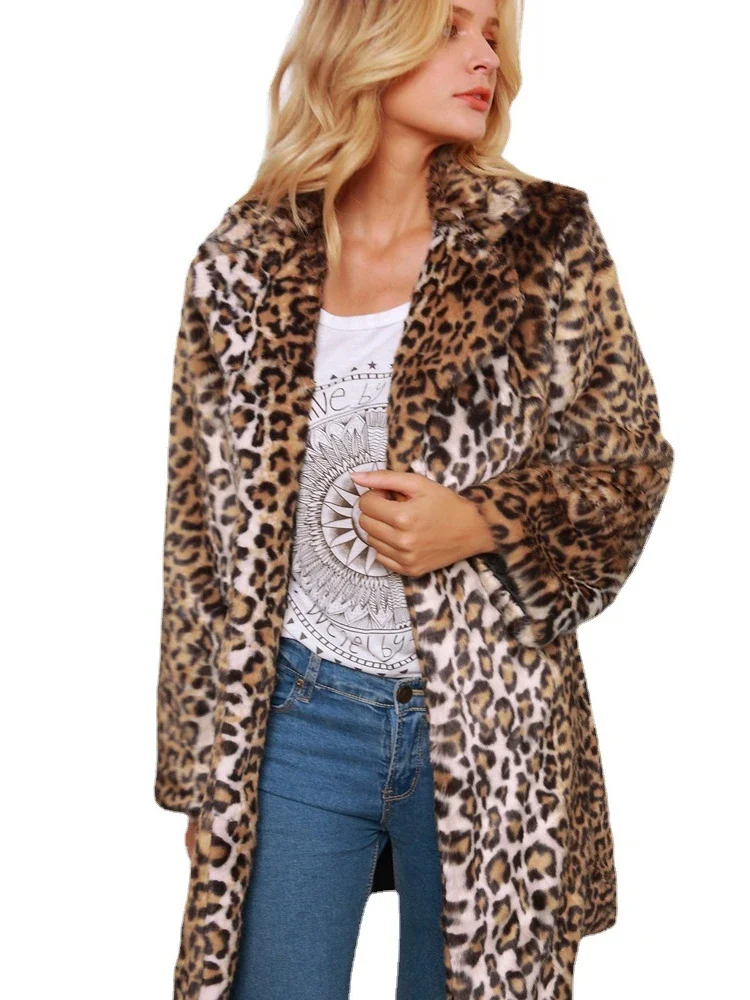 Winter Women\'s Warm Faux Fur Long Coat Leopard Leisure Women Shaggy Fur Long Jackets Thick Fluffy Luxury Bontjas Outerwear 2023