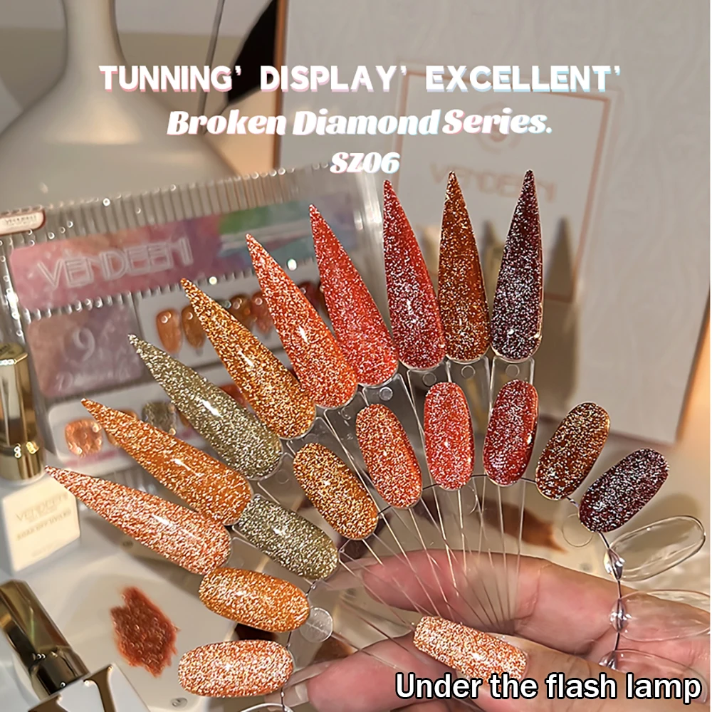Vendeeni TPO FREE 9 Farben/Set Orange Glitzer Gebrochener Diamant Gel-Nagellack Herbst-Ahornblatt UV-LED-Gel-Lack mit Display – Detail 11