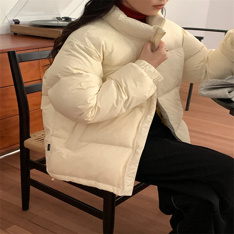 Self Retaining Stand Up Collar Short Down Coat For Women\'s Winter Korean Version Splash Proof Warm Bread Jacket  C48