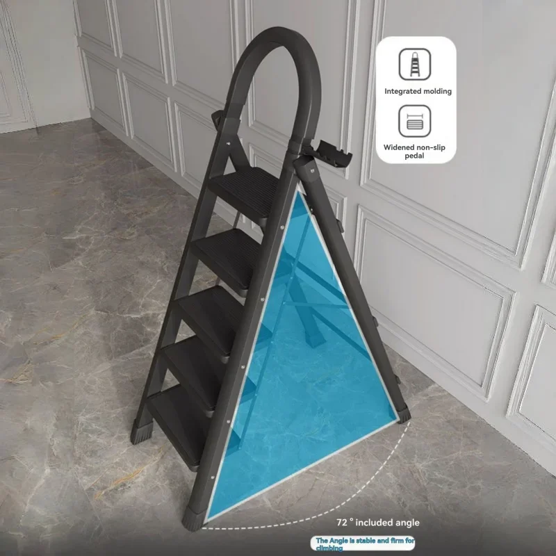 Home portable folding ladder, with armrest folding ladder, double-sided zigzag ladder, enlarged step ladder, with tool rack
