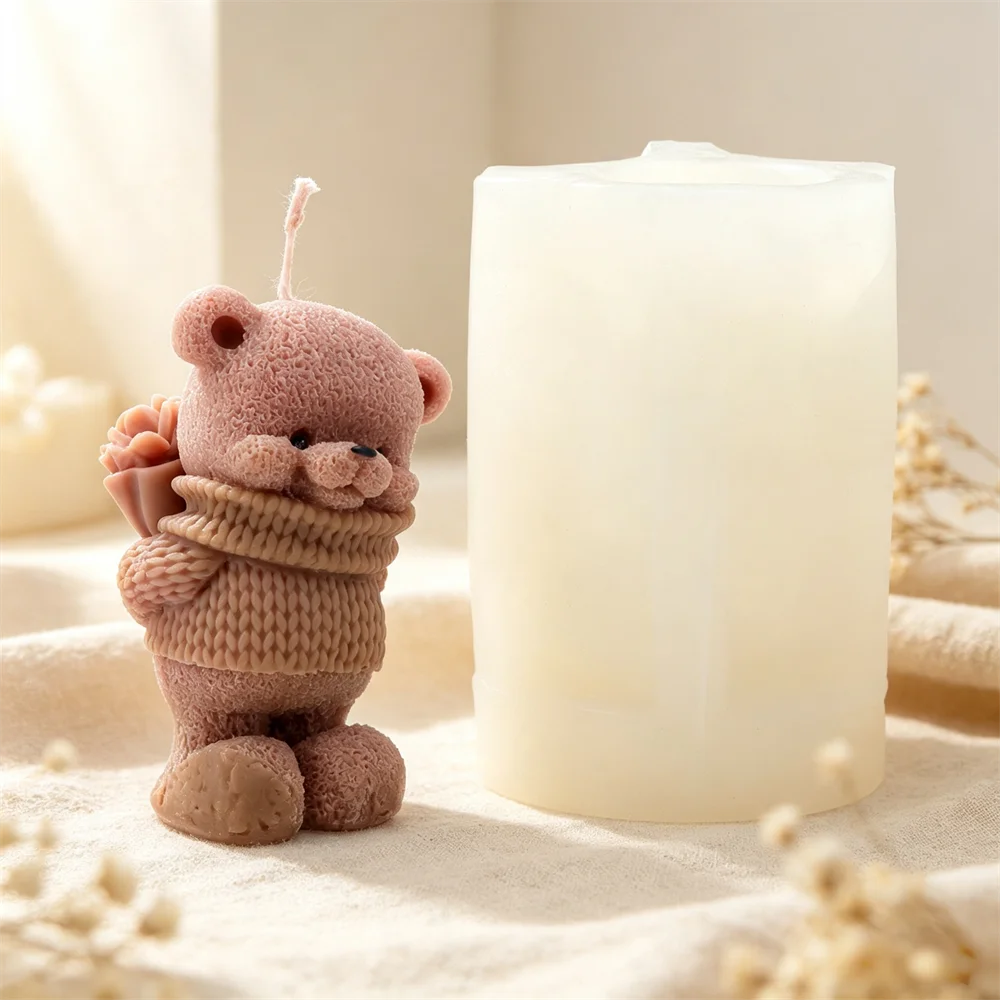 Silicone Bear Mold for Scented Candles Mini 3D Teddy Soap Making and Resin Casting Cute Animal Shape Mold for Home Decor Aroma