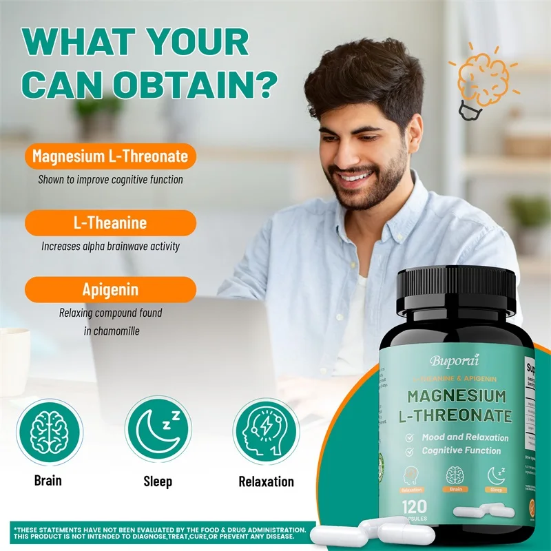 마그네슘 L-테레노산 복합체 - 높은 흡수율, 뇌 기억력 및 인지 보충 지원, 스트레스 완화