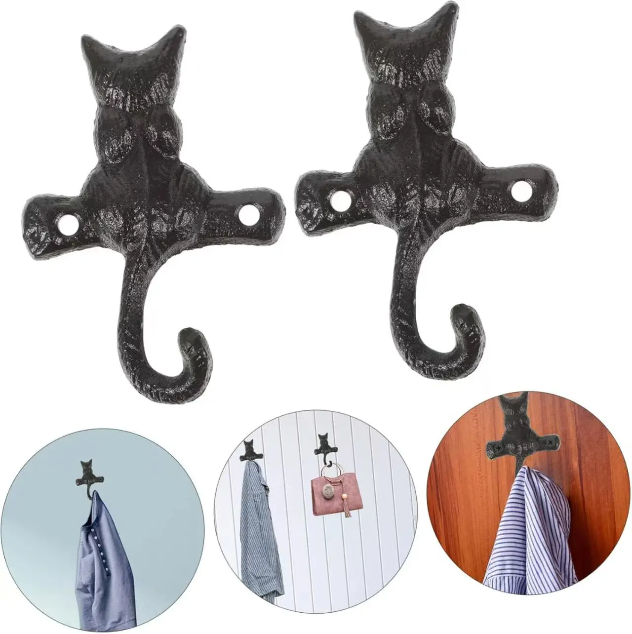 1/2 Stück Niedlicher Katzen-Wandhaken aus Gusseisen mit Schrauben, Robuster Kleiderhaken, Metallhalter für Schlüssel, Handtücher, Kleidung, Dekorativer Wandhalter