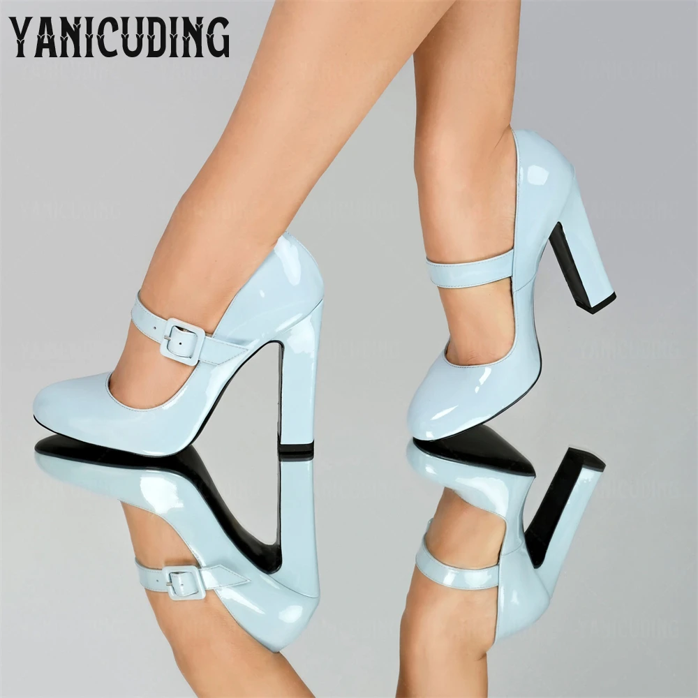

Sweet Style Buckle Pumps Lolita Chunky High Heels Round Toe Fashion Style Women Shoes Pink Blue Customized Colour Pumps New in