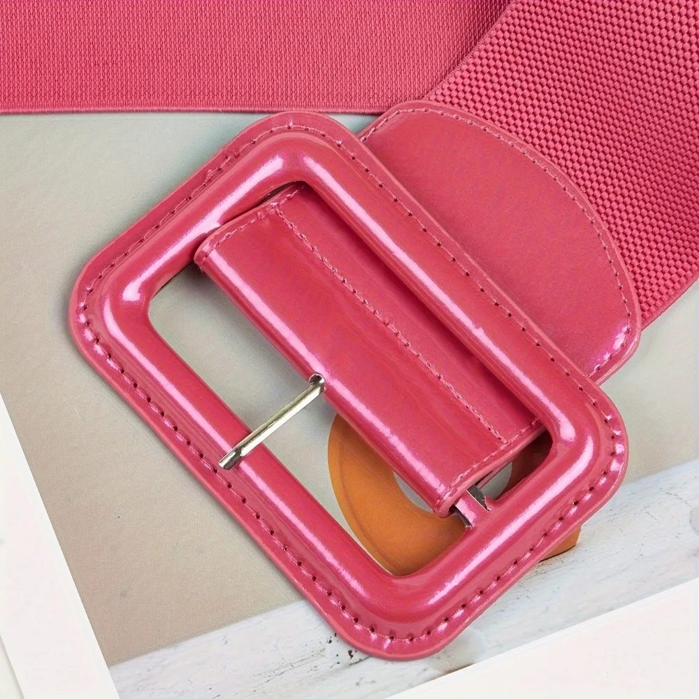 Vintage Plus Size Stretch Cummerbunds Elastic Leather Corset Belt High Quality Square Buckle Dress Waistband For Women