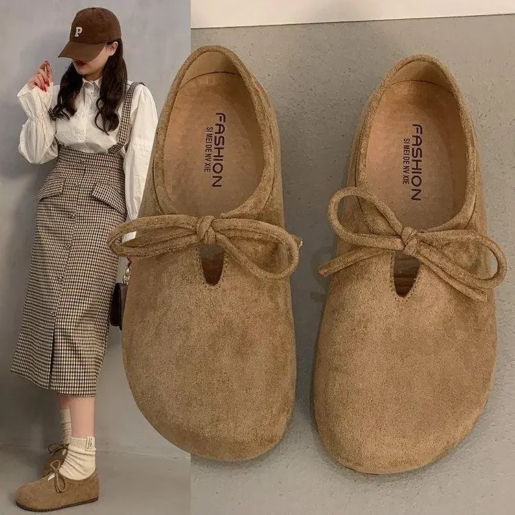 Primavera 2025 Dopaamine terciopelo cabeza redonda fondo plano antideslizante zapatos de frijol para mujer ligero Slip-On zapatos casuales de maternidad