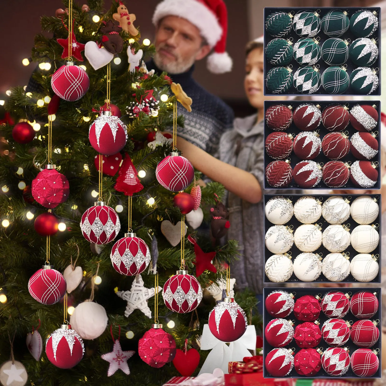 

12pcs 8cm Flocked Painted Christmas Balls Ornaments DIY Christmas Tree Hanging Decorations Christmas Ball Gift Box
