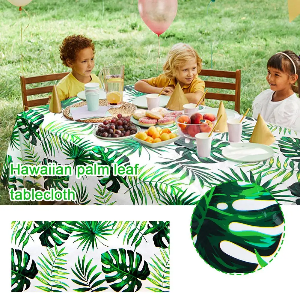 Tropical Hawaiian Palm Leaf Tablecloth - PEVA Waterproof, Oil Resistant, Disposable Table Cover for Party Decoration V8P1