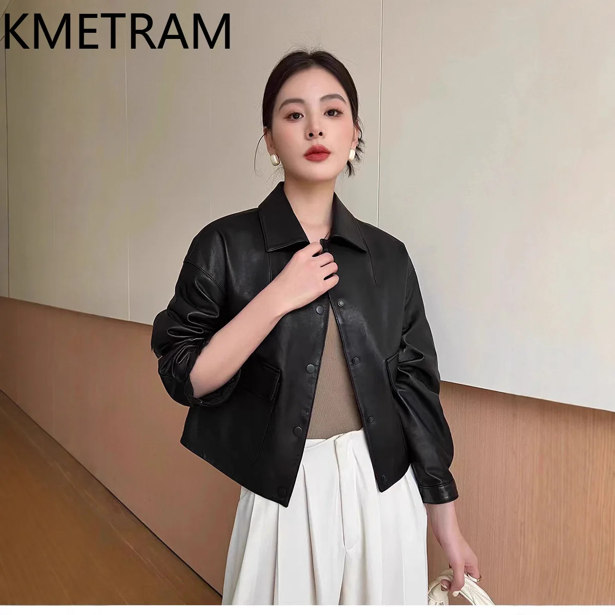 

KMETRAM Genuine Leather Jacket Woman Vegetable-Tanned Sheepskin Short Coat Casual Loose Jackets Autumn Woman Clothes 2026 casaco