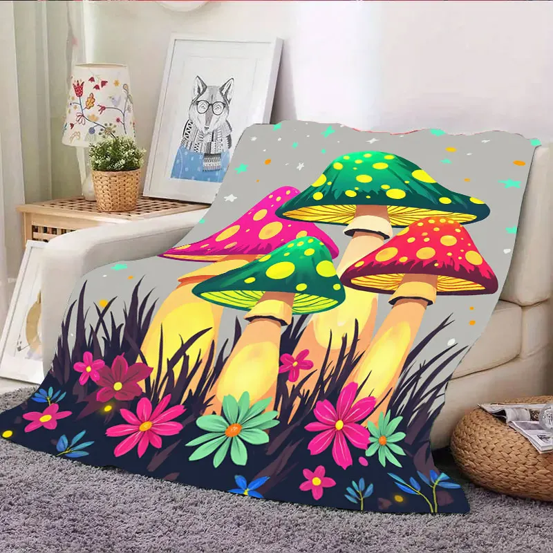 1 قطعة بطانية الفانيلا بطانية حديقة الفطر الملونة-تصميم خيال الأزهار النابضة بالحياة