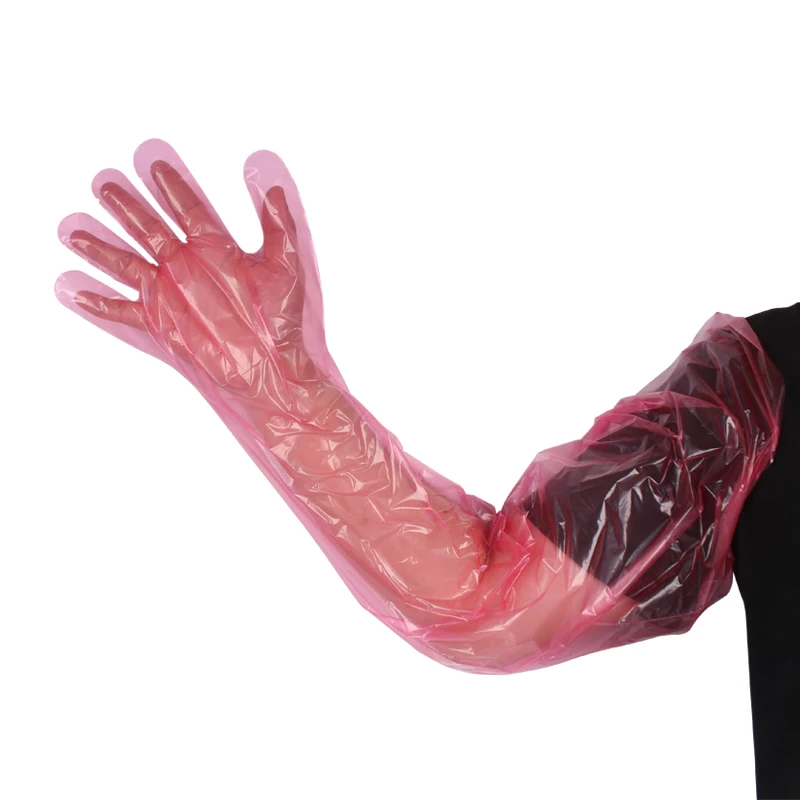 60mm Disposable long arm gloves disposable arm length long gloves for veterinary with leather strap