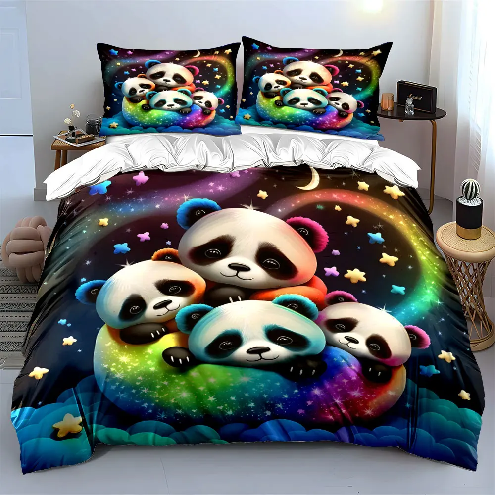 

Colorful Panda Trio Bedtime Set kid's and adults' bedroom decor, Exquisite three-piece bedding set gift