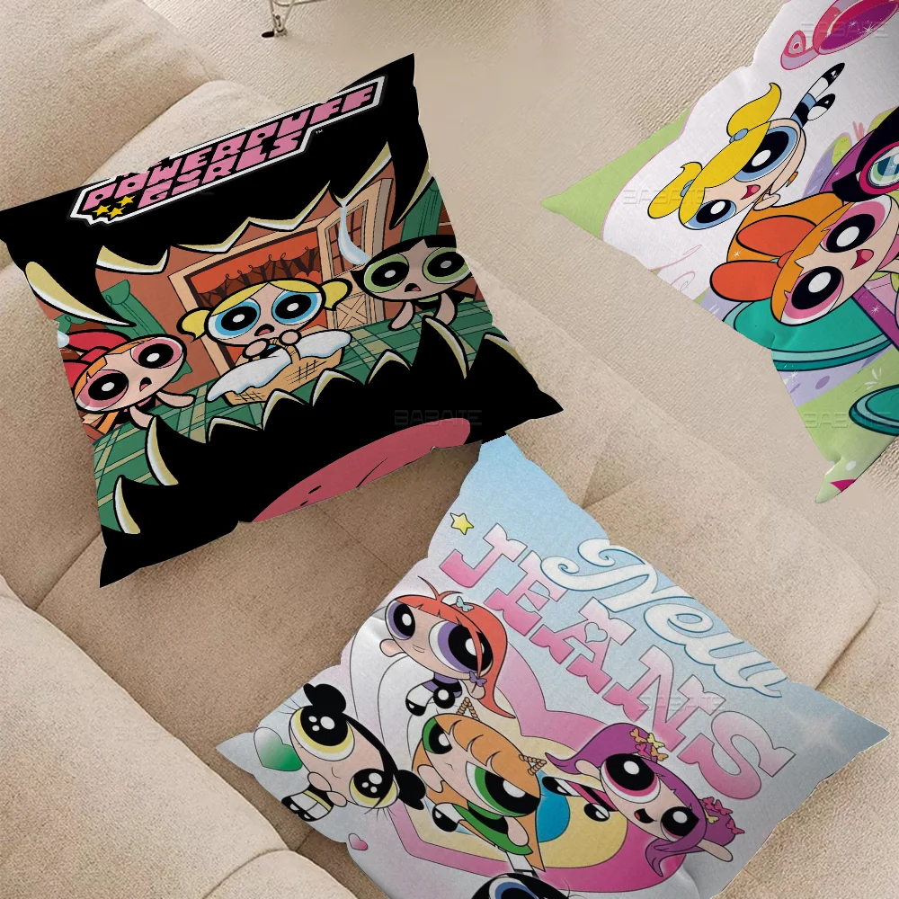 The Power-puff-Girls Decorative Room Aesthetics Pillow Case Home Decor Bedroom Sofa Bed Couch Pillow Cover 45x45