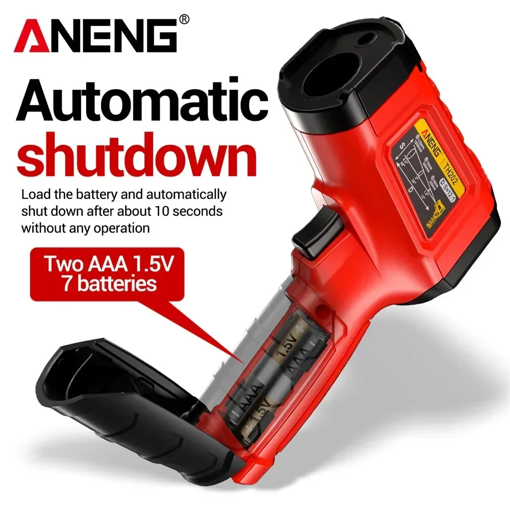 

ANENG TH202 Цифровой инфракрасный бесконтактный термометр -50 ~ 600 ℃ ЖК-дисплей Пирометр Лазерный измеритель температуры Тестер пистолета