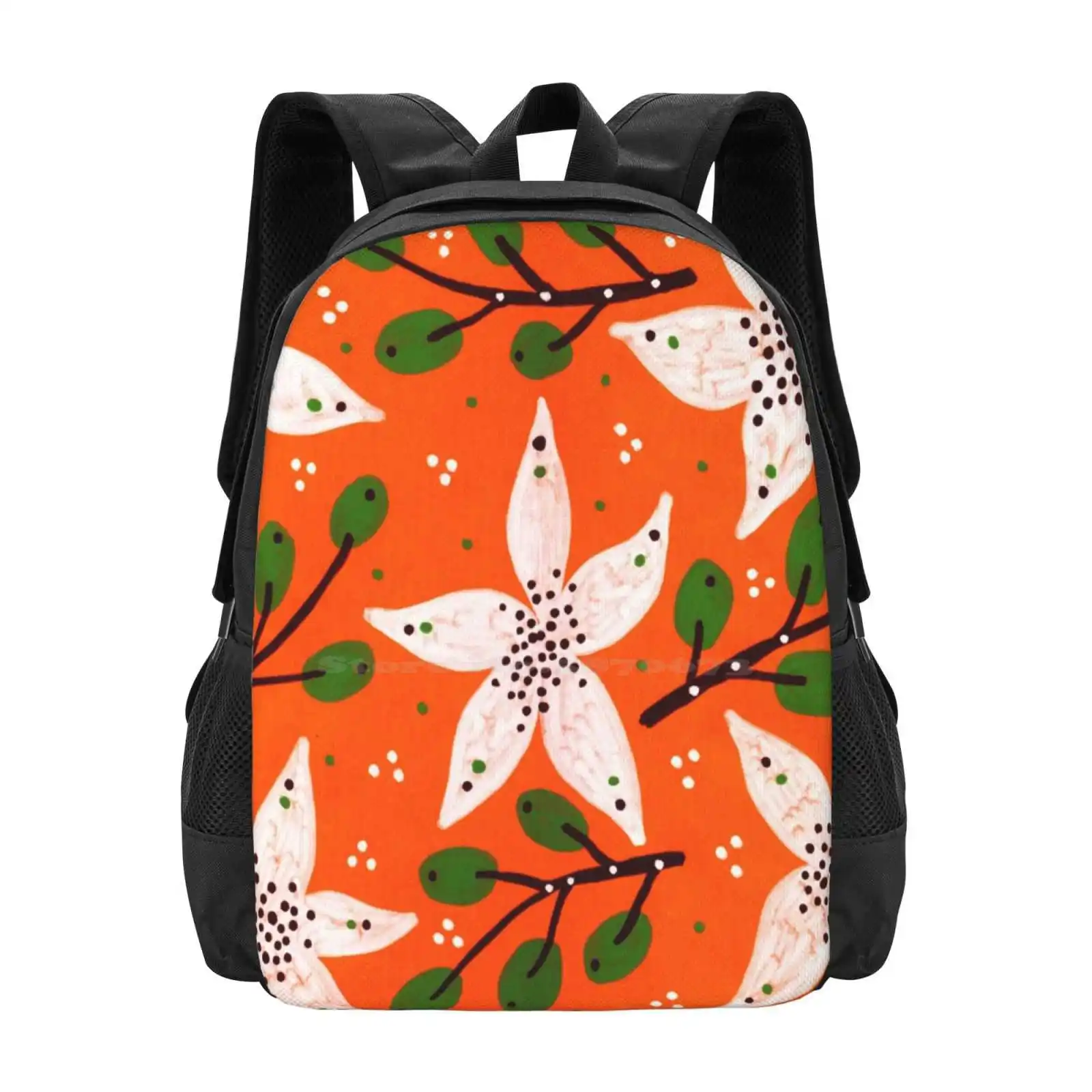 Orange Bloom And Willow Hot Sale Schoolbag Backpack Fashion Bags Willow Osier Sallow Orange Tangerine Lily Mandarine Meadow