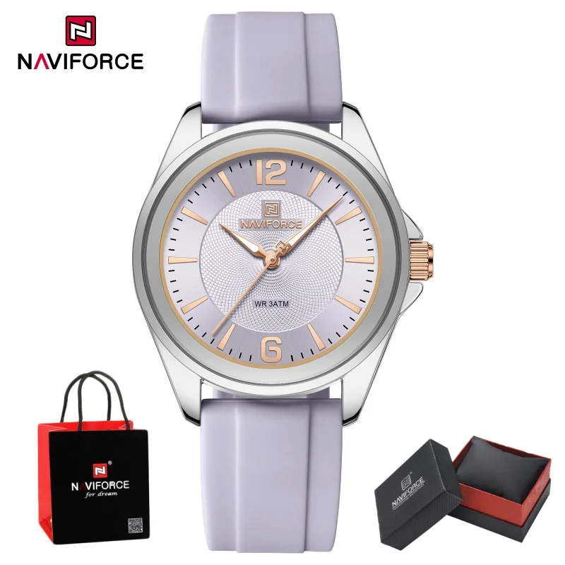 naviforce-トップブランドの女性のクォーツ時計シリコンストラップファッショナブルな腕時計快適な女の子シンプルなギフト時計ボックス-nf5068