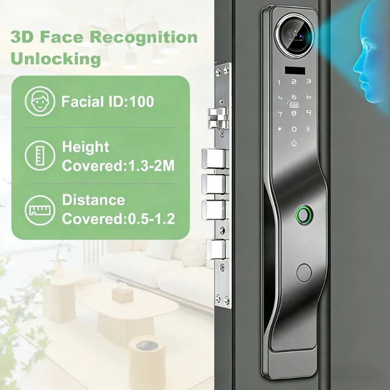 Tuya Smart Password Door Lock 3D Facial Recognition Voice Intercom Video Surveillance Anti-theft Electronic Door Lock for Home