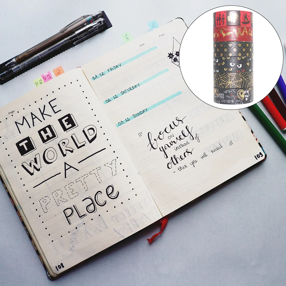 6 Pcs Halloween Foil Stamping Washi Tape Decor Notebook Stickers Diary DIY Paper Adhesive Bronzing