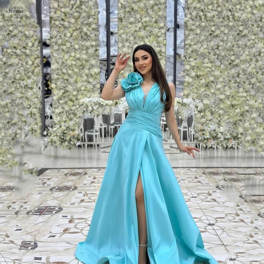 

Nicole V-neck Robes De Cocktail Dresses Line A Luxurious Women's Evening Dresses Luxury 2025 Custom Made Satin Cloth Robe Soiree