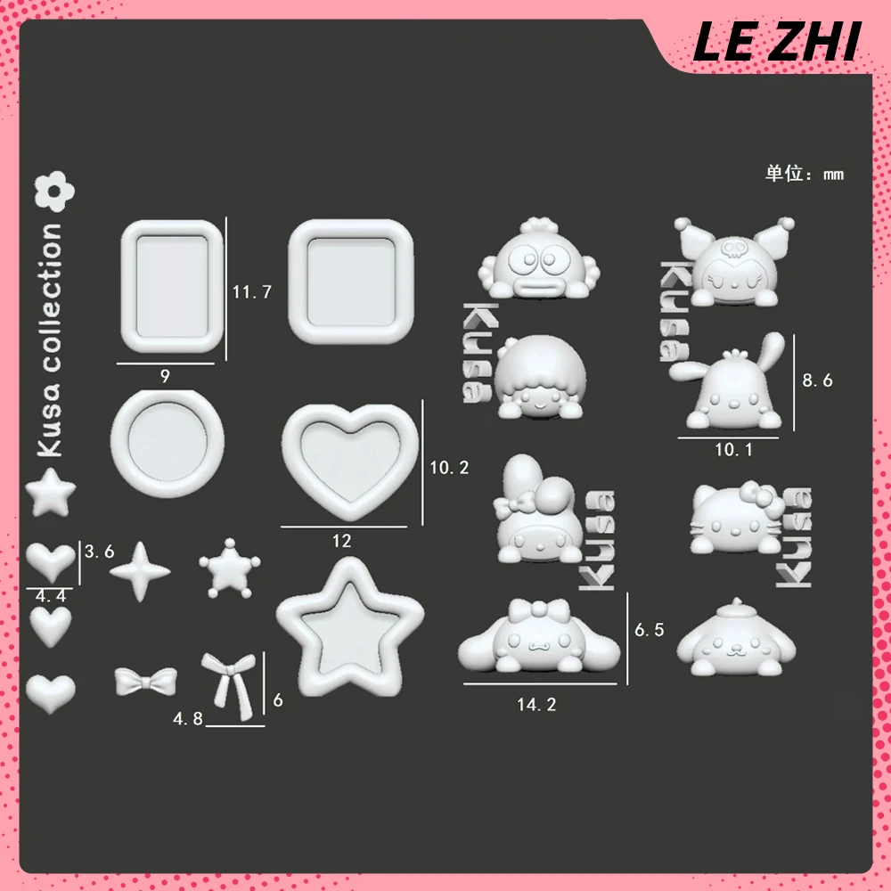 1 unidad de molde de silicona para uñas de dibujos animados de Anime Sanrio Hello Kitty Rilakkuma, conejo Kawaii, oso, perro, serpiente, lazo, caramelo, plantillas para uñas