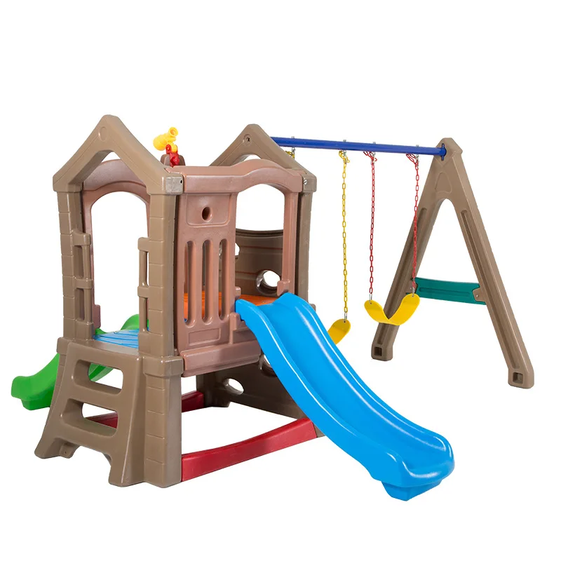 Parque infantil de doble tobogán de plástico para interiores/exteriores de alta calidad, juego de tobogán y columpio para niños, combinación de tobogán de jardín para bebés, juguetes