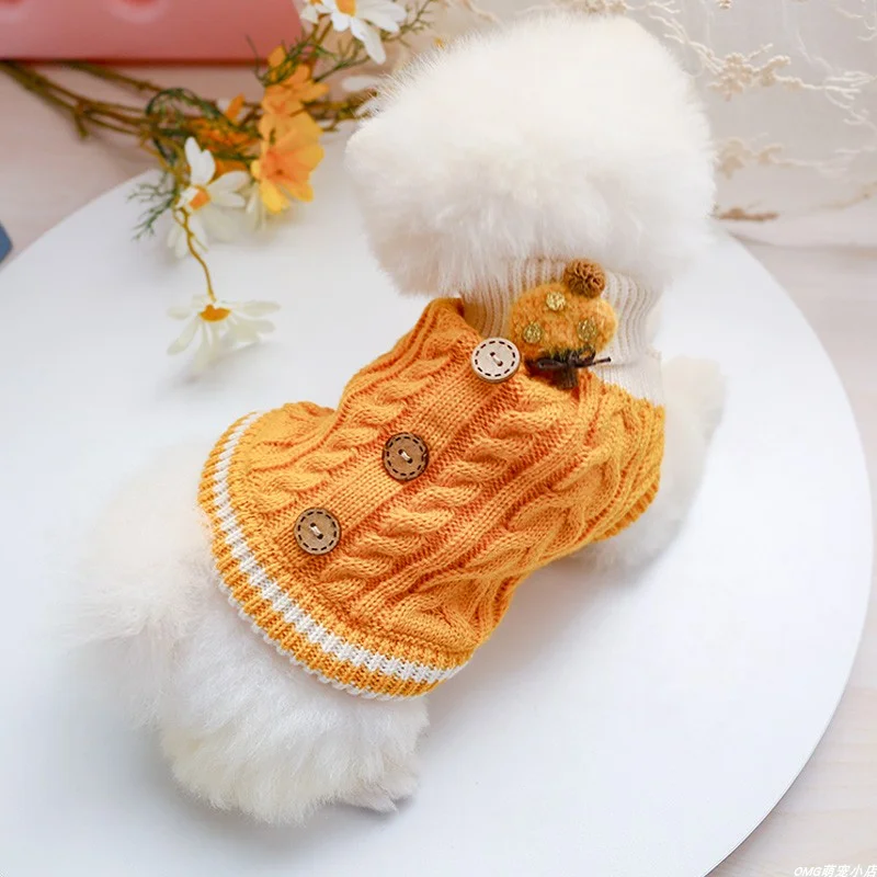 1PC pet clothes cat autumn and winter thick turmeric Fried Dough Twists button sweater suitable for small and medium-sized dogs