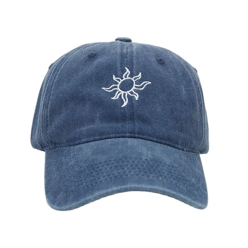 Retro Sun Embroidery Baseball Caps Spring Summer Men Women Washed Cotton Adjustable Casual Sun Hat Streetwear Hip Hop Caps