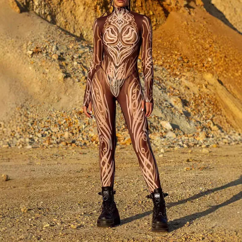 

asdh8@Colorful 3D Printing CyberPunk Rainbow Jumpsuit Halloween Holiday Party Cosplay Costume Elastic Bodysuits Rompers Women Ze