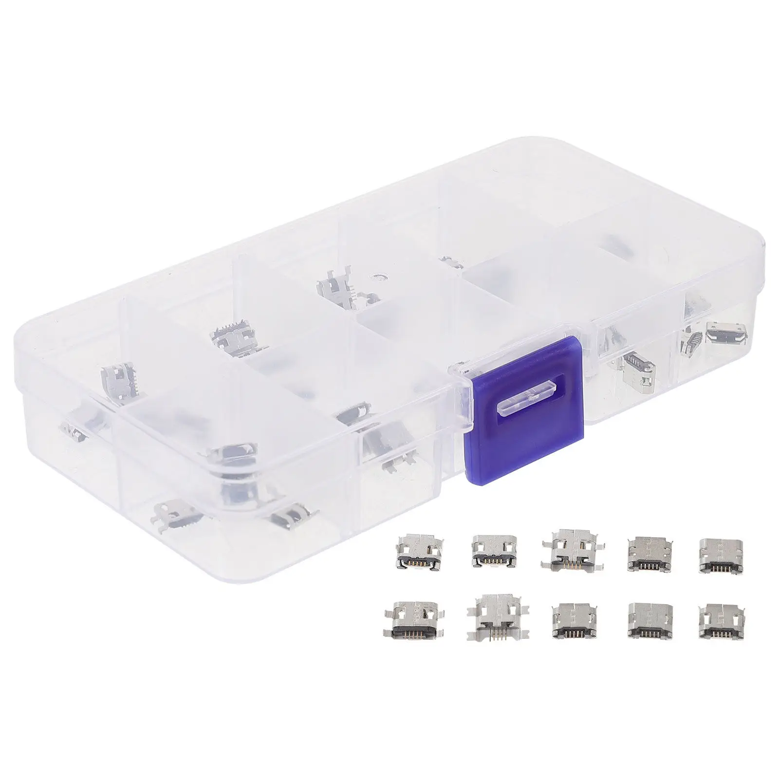 50Pcs Micro USB Female Socket 5P Port Copper Core High-Strength Construction Fast Charging Compatible Solder Plug USB