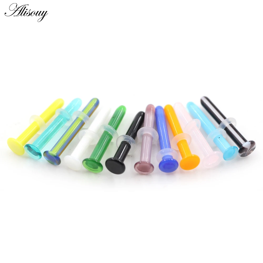 Alisouy 1PC Transparent Glass Straight Bar Nose Rings Ear Septum Cartilage Tragus Helix Daith Stud Earring Piercing Body Jewelry