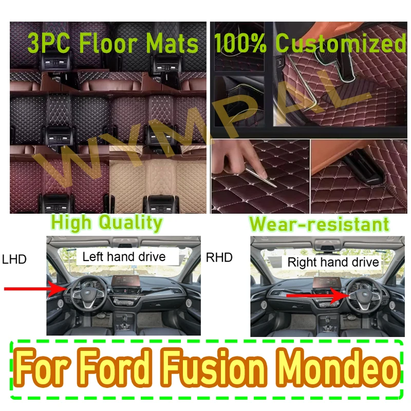 

Роскошные автомобильные коврики для Ford Fusion Mondeo 2017 2018 2019 2020, автокожаные мужские и женские автомобильные коврики, полный на заказ, автомобильный полный комплект