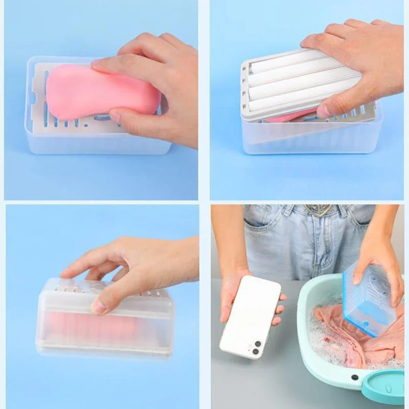 New Hand Free Scrubbing Soap Box Multifunctional Bubble Box Household Automatic Soap Drain Roller Laundry Soap Drainage Type