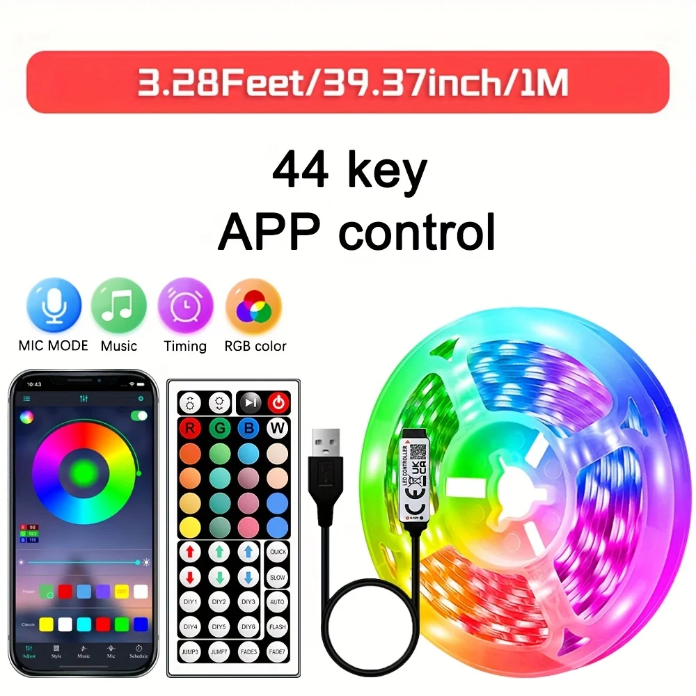 LED Light with Wireless Remote Control, USB Power Supply, Suitable for TV Background, Room Environment, and Party Decoration