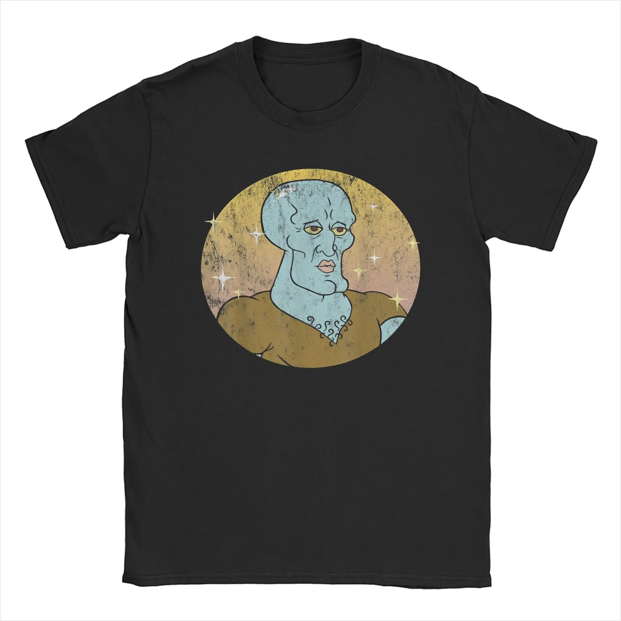 Sponge Bobs Handsome Squidward Portrait SquarePants T Shirt Men Pure Cotton T-Shirt Crewneck  Tee Short Sleeve merch Summer