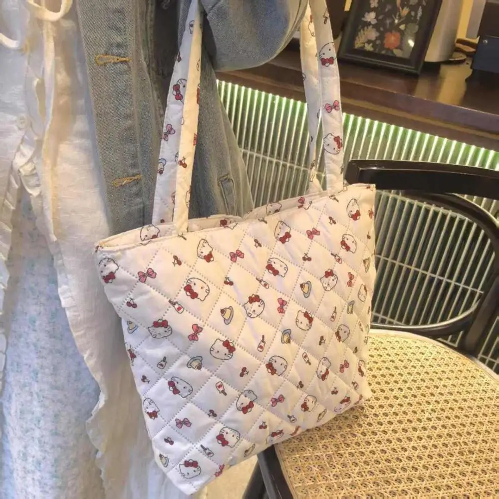 

Autumn Sanrio Hello Kitty Single Shoulder Bag Large Capacity Handbag Cartoon Kitty Cat Bubble Cotton Shoulder Bag Tote Bags