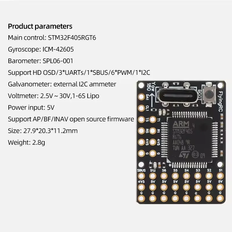

Fixed Wing Flight Control F4Wing MK1 MINI F405 Crossover FPV Support AP/INAV/BF Firmware 1-6S Lipo For FPV RC Fixed Wing Drone