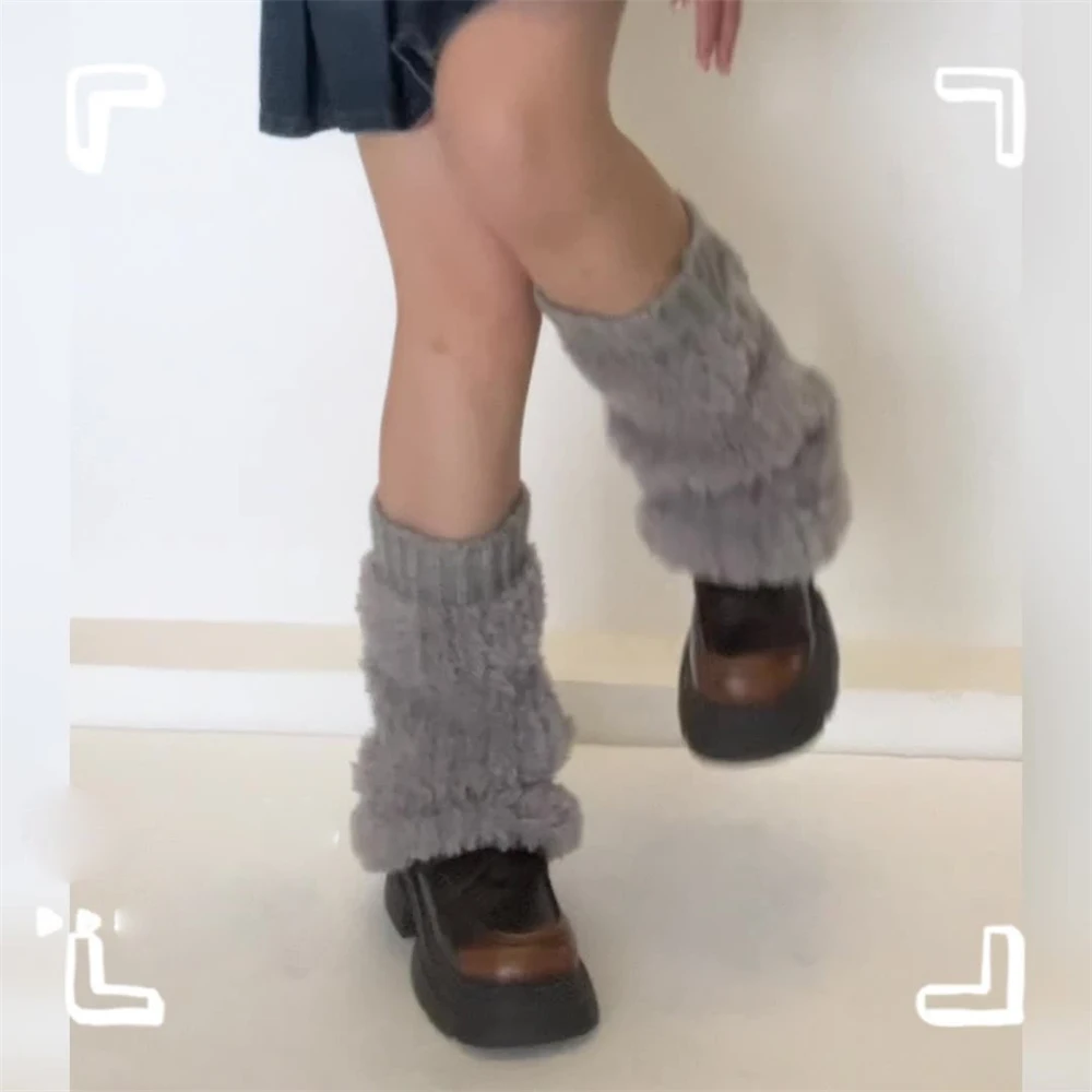 Autumn Winter Women's Knitted Plush Stitching Foot Covers All-match Y2K Subculture Hot Girls Leg Warmers Thick  Boots Pile Socks