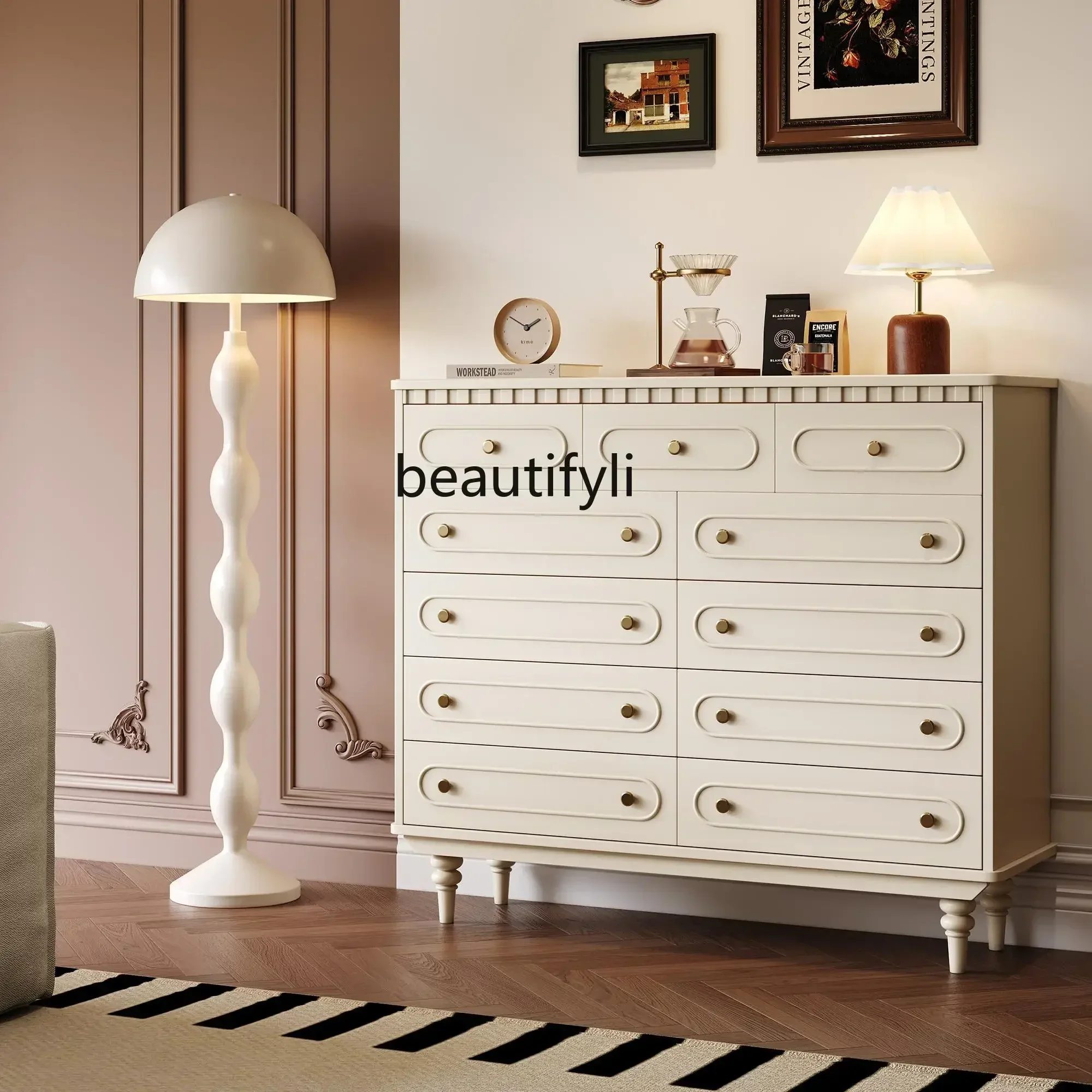 

SS 7304New Arrivals NNFrench solid wood nine-chest cabinet, bedroom furniture against the wall, living room drawer locker, white
