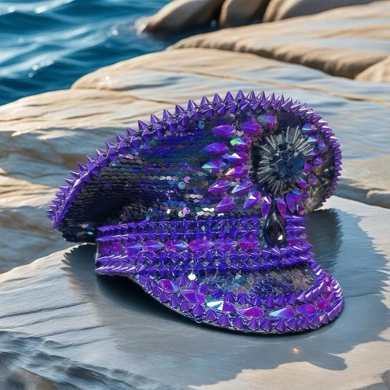 HongLuan Sombreros de capitán violeta con diamantes de imitación para mujer de festival de hombre ardiente, sombrero de disfraz de Halloween para adultos, accesorios femeninos de cosplay